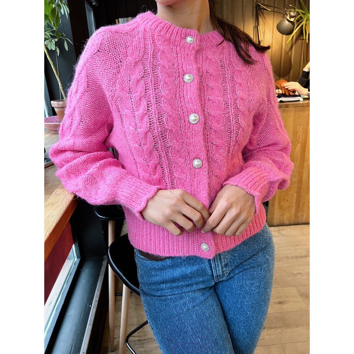 Livi Cable Knit Cardigan Azalea Pink Yas Seven Tønsberg