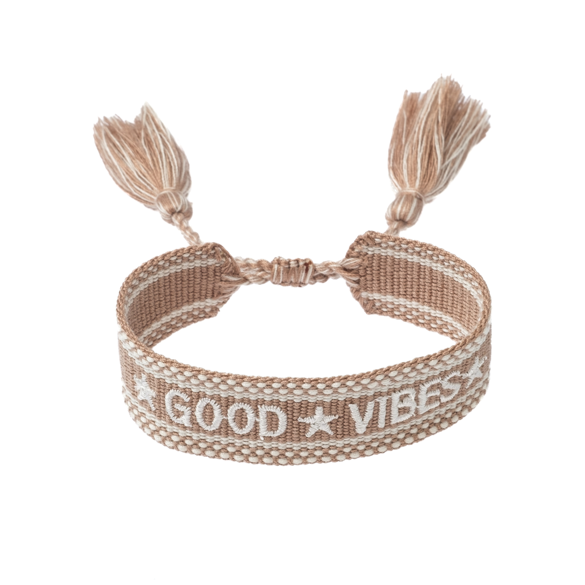 Woven Friendship Bracelet "Good Vibes" Nougat W/Off White Dark