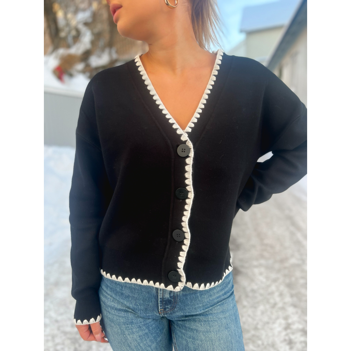 Stitch Knit Cardigan - Black/White Yas - Seven Tnsberg