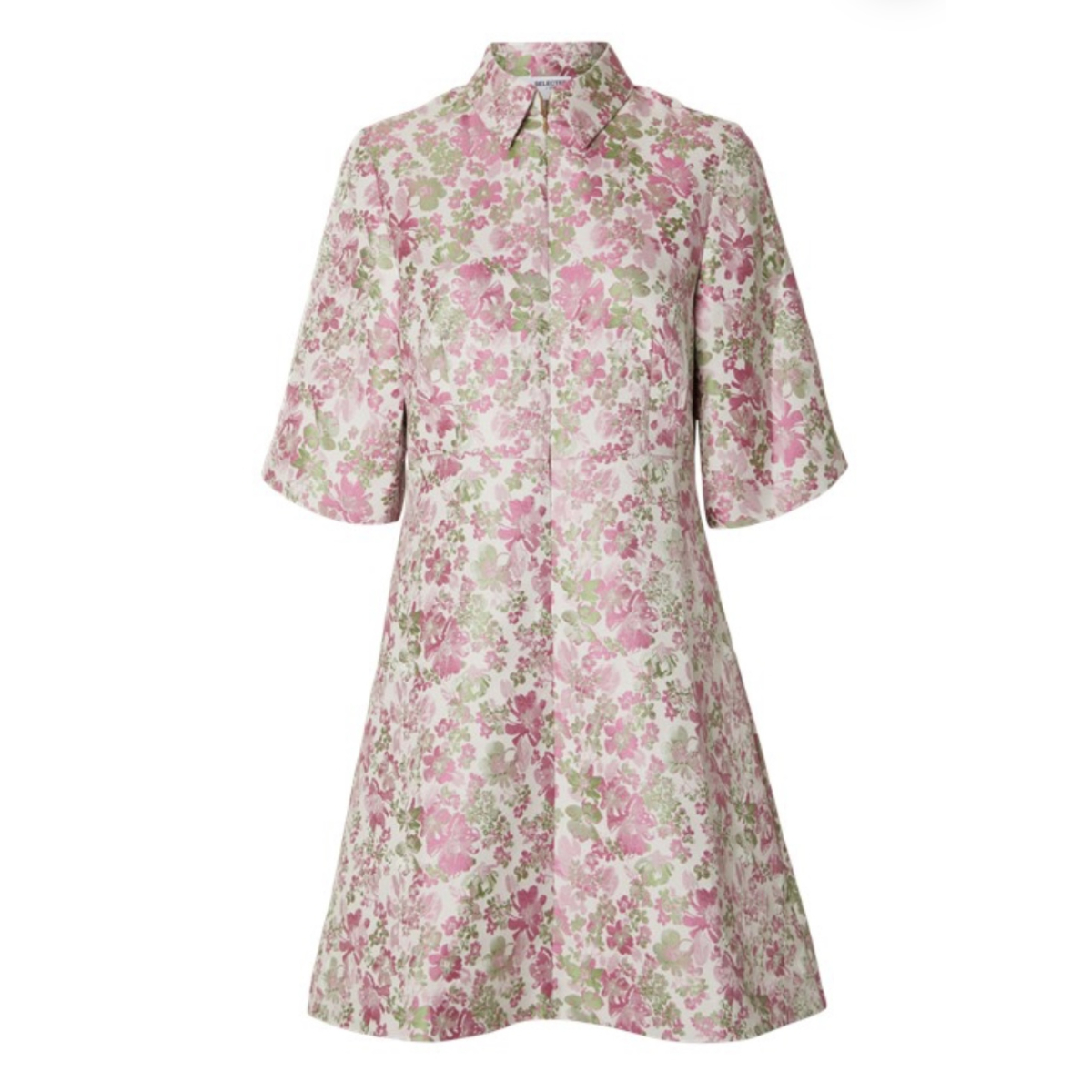 Arisa-Elea 2/4 Short Jacquard Dress - Snow White / AOP Selected Femme ...