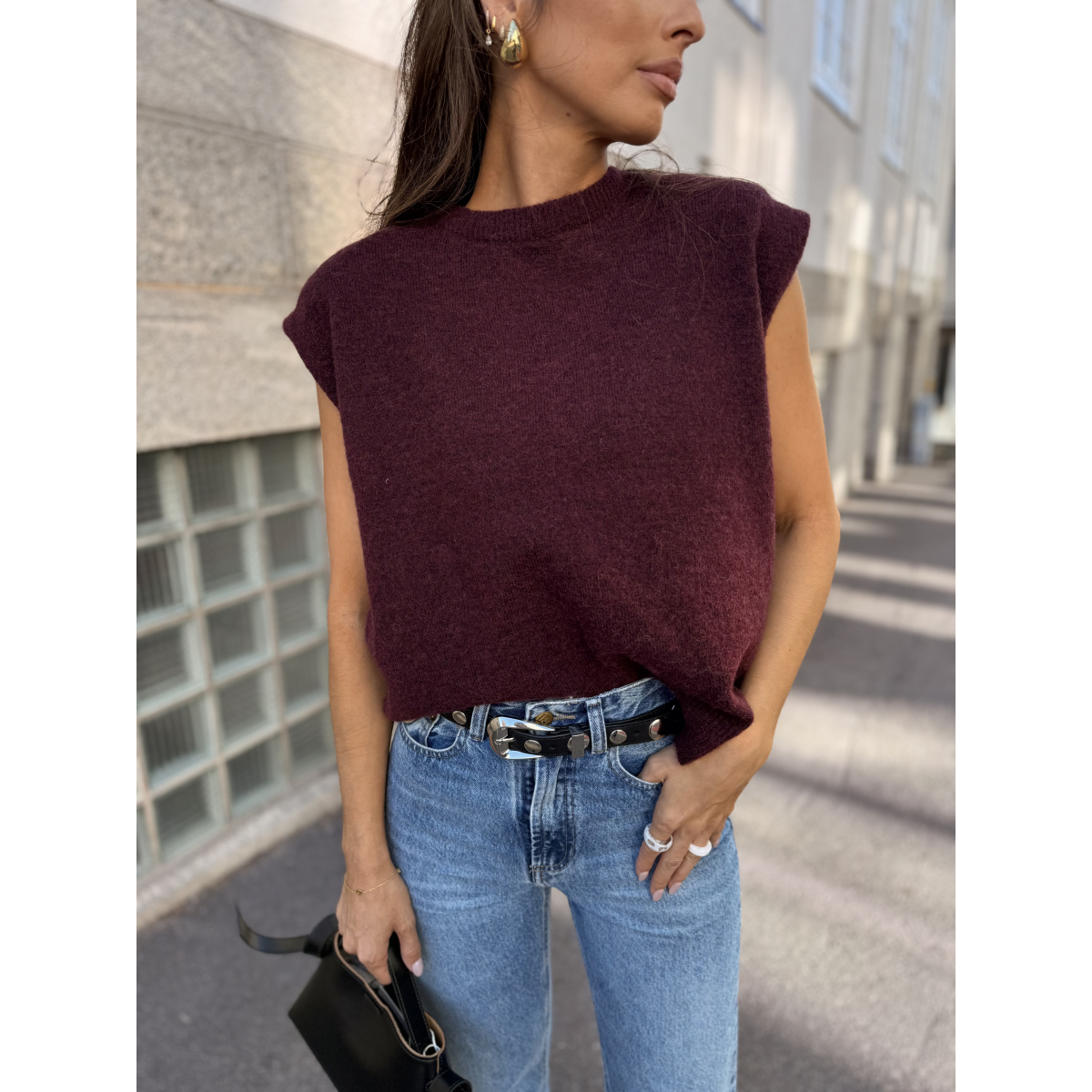 Lulu Knit Vest O Neck Black