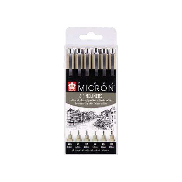 Sakura Pigma Micron sett – #49 6stk Sort 005-08