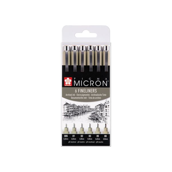 Sakura Pigma Micron sett – #49 6stk Sort