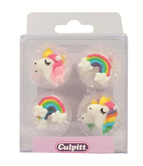 KAKEPYNT ENHJØRNING OG REGNBUER,12STK