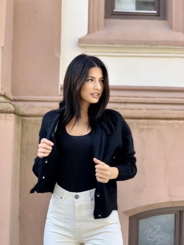 Brook knit boxy cardigan - black - Image 3