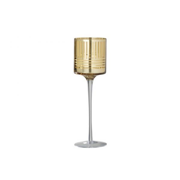T-light holder on foot, stripe glass gold S