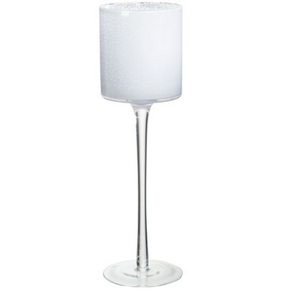 Tea-Light Holder +Base Snow Glass White Large