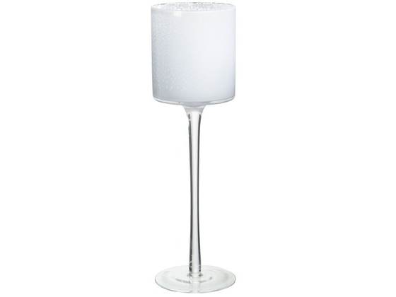 Tea-Light Holder +Base Snow Glass White Large