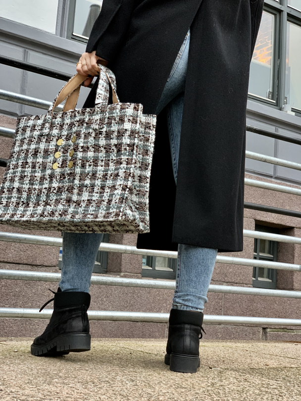 Tweed Book Tote - Cicadas Off White/Grey  - Image 1