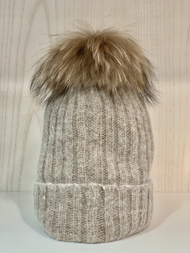 Mohairlue med pelsdusk - Brown/Grey