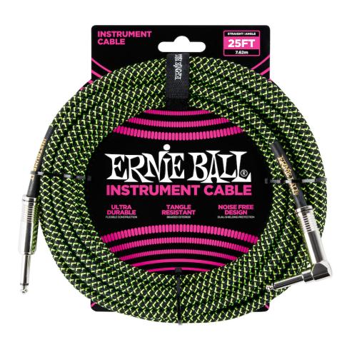 Instrumentkabel Ernie Ball 7,5m Vinkel Grønn/sort