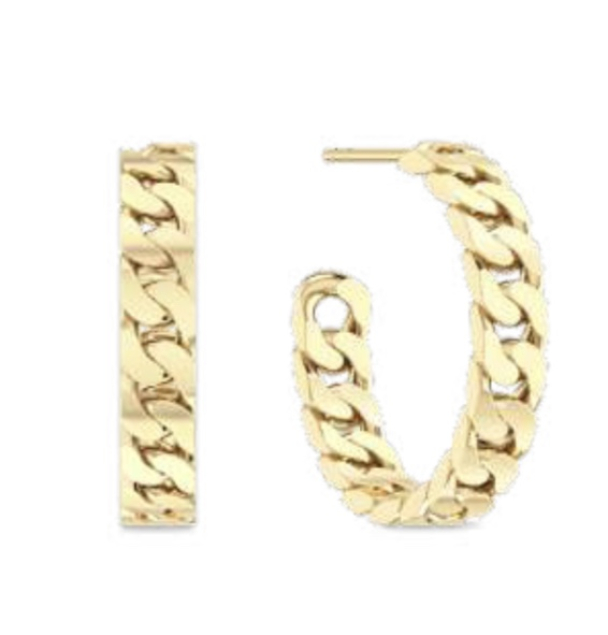 Curb Chain Medium Hoops - Gold - Image 2