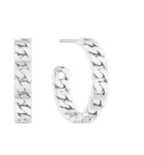 Curb Chain Medium Hoops - Rhodium - Image 2