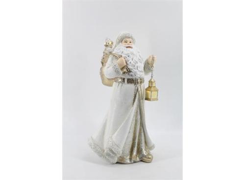 Figur nisse m/sekk/lykt hvit/gull