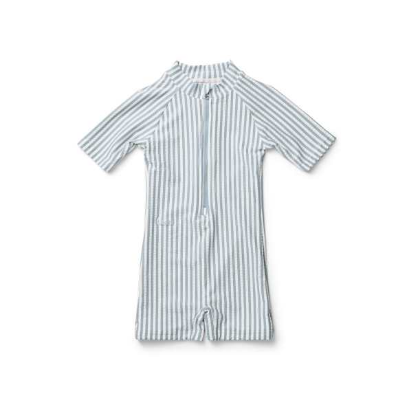 Max Swim Jumpsuit Seersucker - Sea Blue/White - Image 1