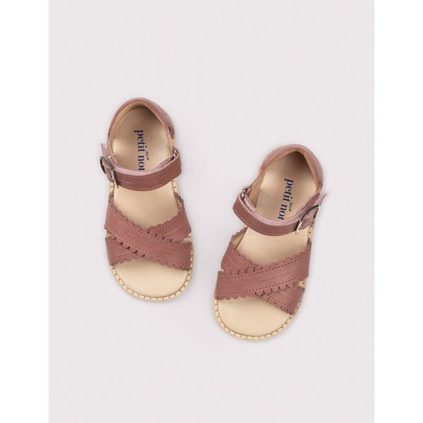 Petit Nord | Cross-over Scallop Sandal - Berry