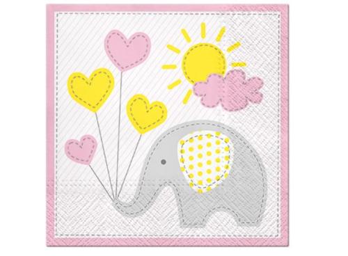 Serviett lunsj 20 stk Cute Elephant Rosa 3 lag 33x33cm