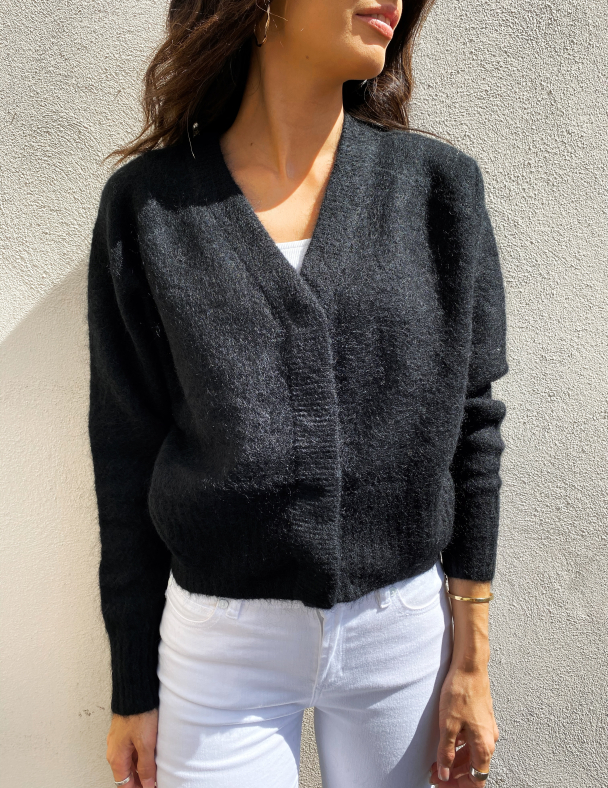 Brook knit boxy cardigan - black - Image 1