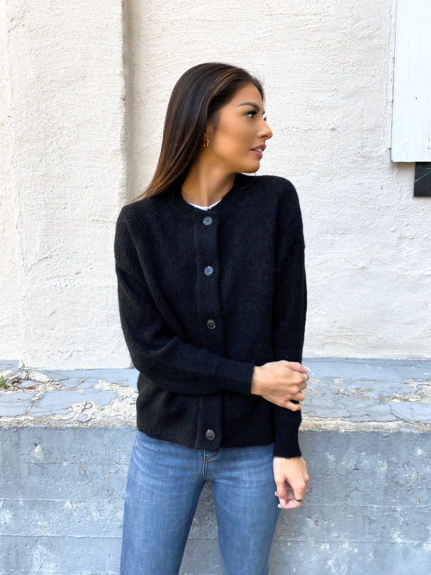 Lulu Knit Short Cardigan - Black - Image 2