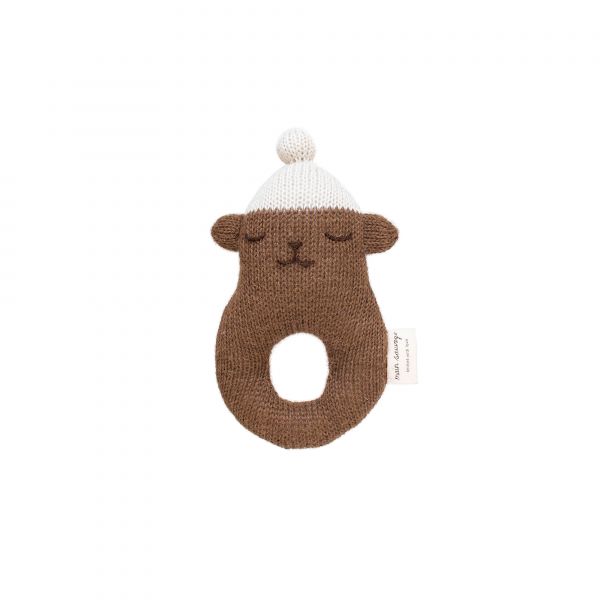 Main Sauvage - Rattle teddy, brown with white beanie