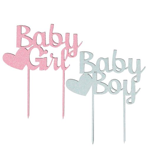 Kakepynt Finer BABY GIRL ROSA/glitter BABY BOY BLÅ/glitter