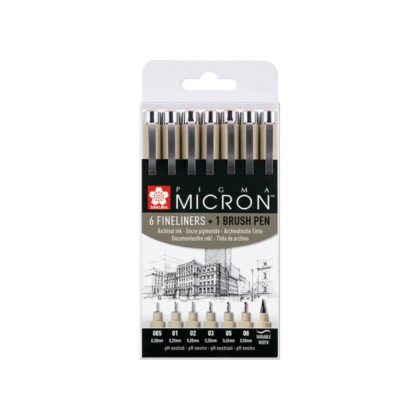 Sakura Pigma Micron Sett – #49 6+1stk Brush