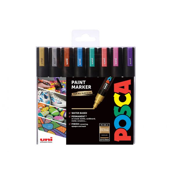 Uni POSCA PC-5M – Medium 1,8-2,5mm – Sett Metallic 8stk