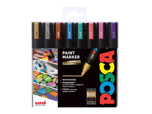 Uni POSCA PC-5M – Medium 1,8-2,5mm – Sett Metallic 8stk
