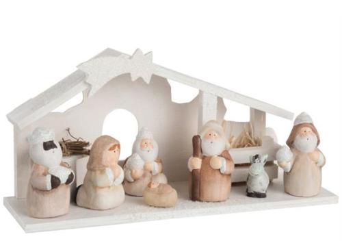 NATIVITY SCENE WD/POLY CREAM L