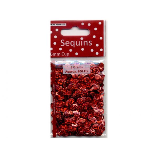 Paljetter Cup – 6mm 8g – Glitter rød