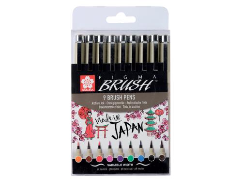 Sakura Pigma Brush Pen – Sett med 9 farger