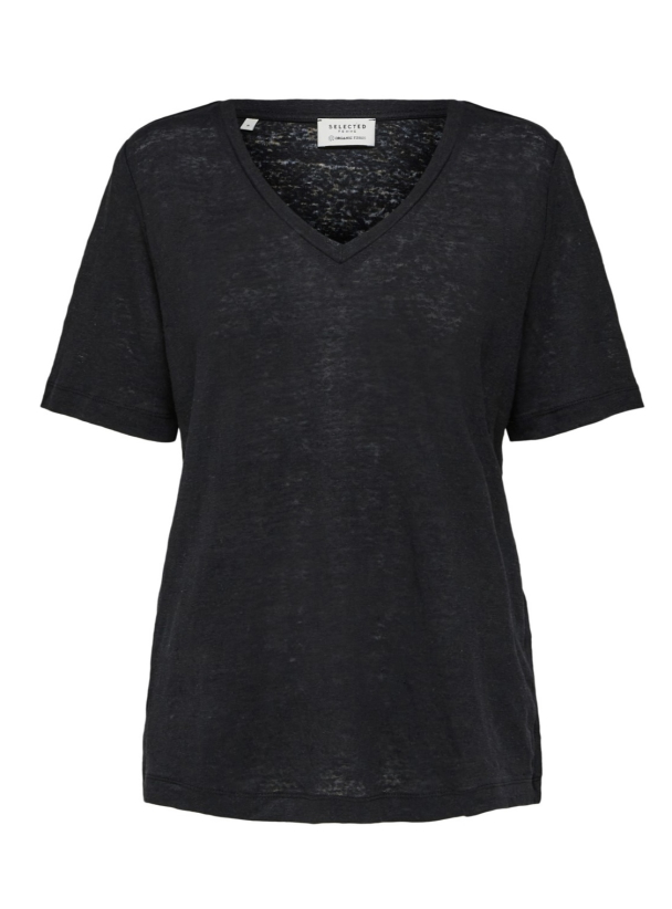 Standard Linen V-Neck Tee  - Black