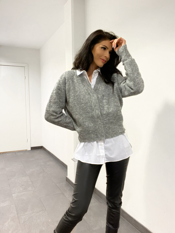 Brook Knit Boxy Cardigan - Grey Melange - Image 3