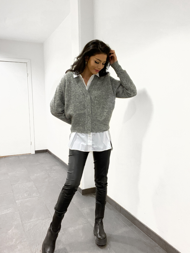 Brook Knit Boxy Cardigan - Grey Melange - Image 4