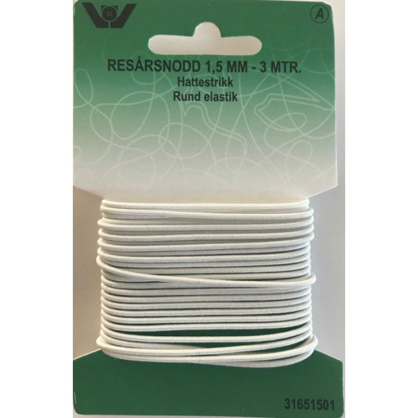 Strikk Rund Hvit 1,5 mm - 3m