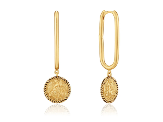 Gold Winged Goddess Hoop Earrings