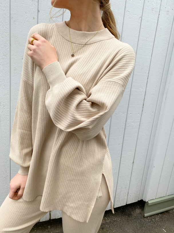 Marcy Rib Knit O-Neck - Sandshell  - Image 1