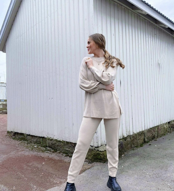Marcy Rib Knit O-Neck - Sandshell  - Image 3