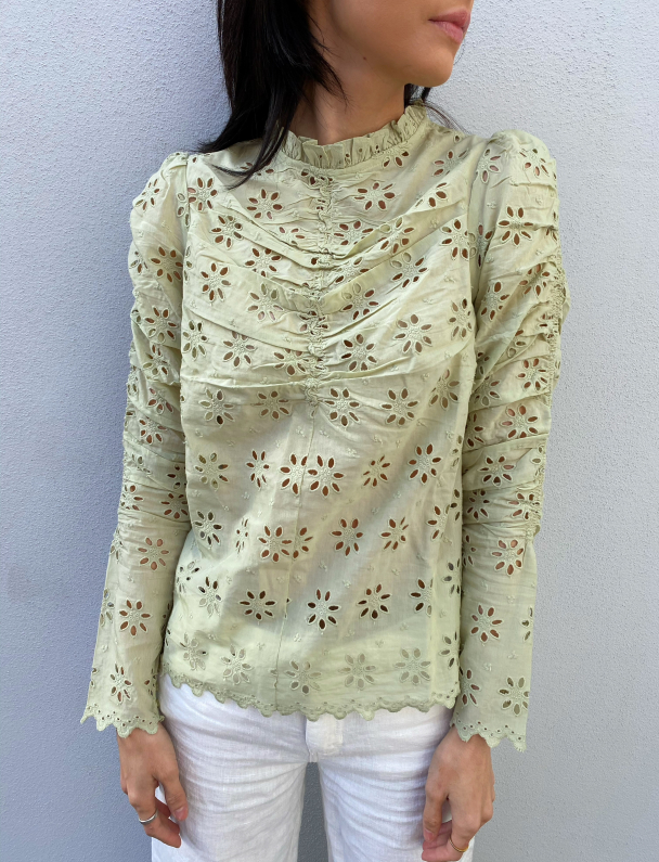 Broderie Anglaise Top - Mint  - Image 1
