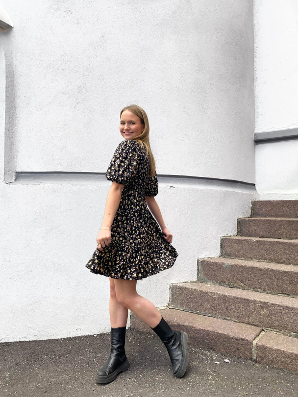 Smocking Puffed Mini Dress - Blossom - Image 3