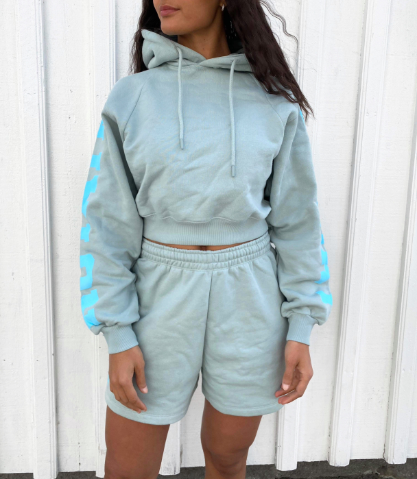 Viola Cropped Hoodie - Blue Surf - Image 1