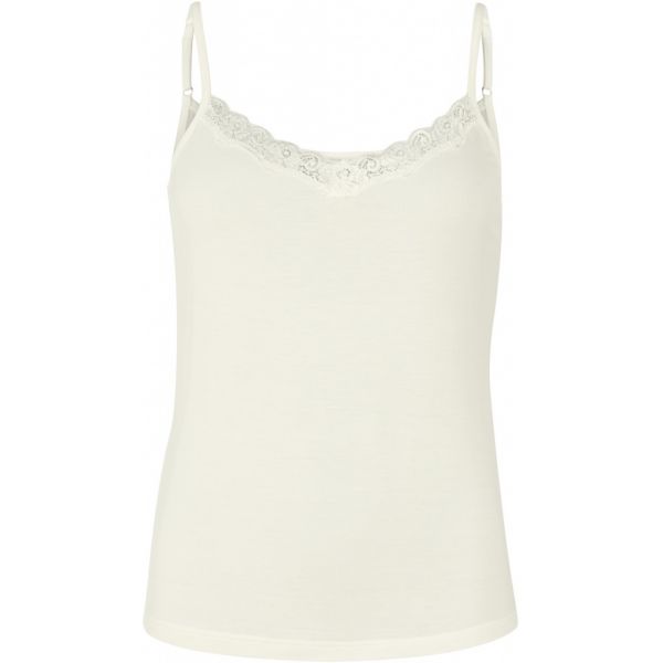 'Basic' spaghetti top with lace, off-white