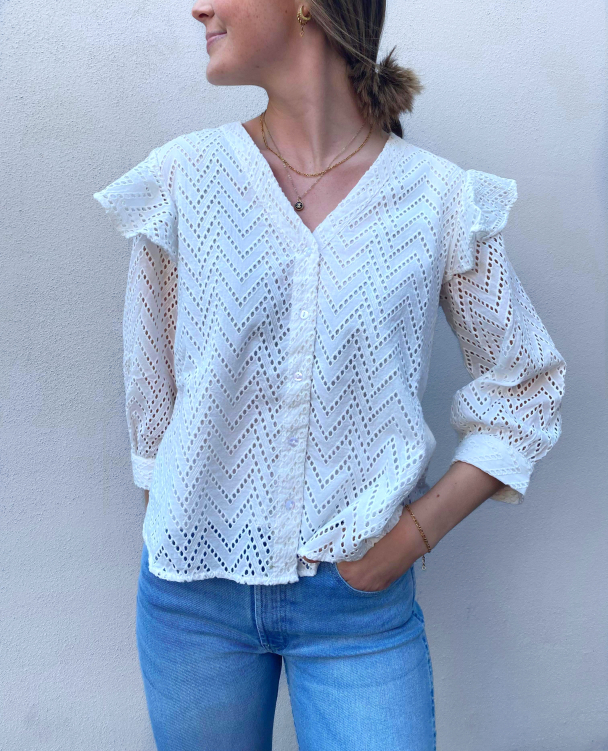 Josa 3/4 Frill Shirt - Snow White - Image 1