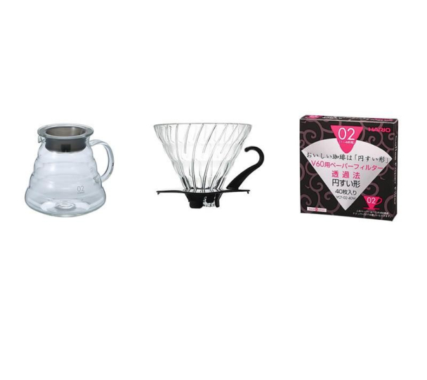 HARIO V60-02 BRYGGESETT I GLASS