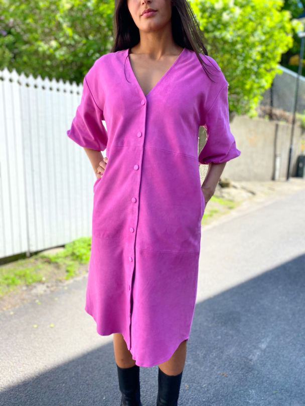 Vanessa 2/4  Leather Shirt Dress - Rose Violet - Image 1