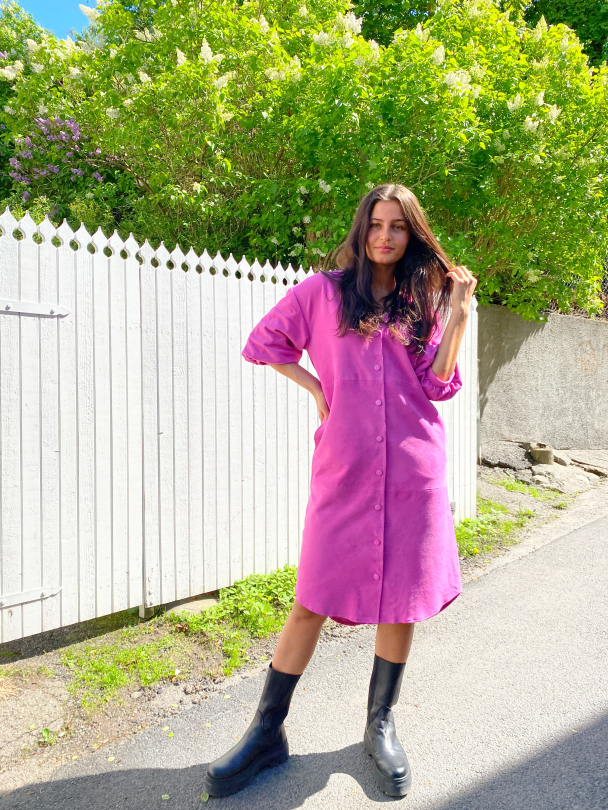 Vanessa 2/4  Leather Shirt Dress - Rose Violet - Image 3