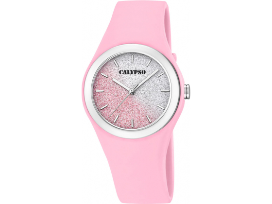 Calypso dameur, glitter hvit-rosa rem/skive