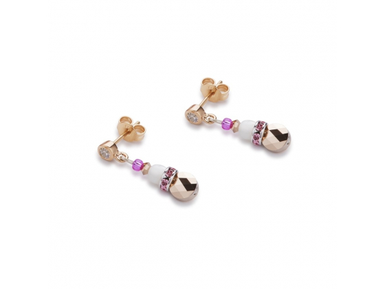 Beige/White Swarovski Crystal Round Drop Earrings