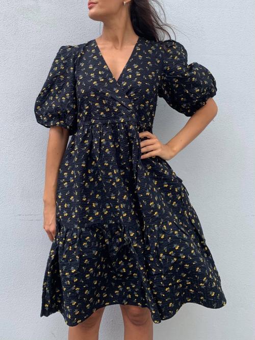 Avery Short Dress - Tulp black and yellow
