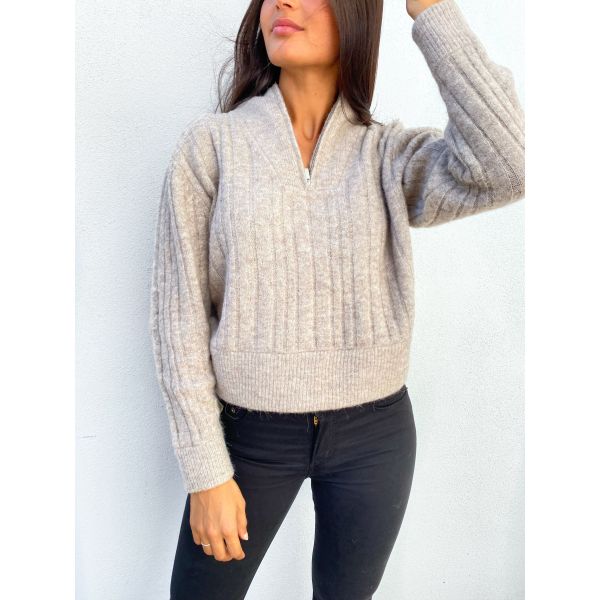 Alpha zipper pullover - warm sand mel 